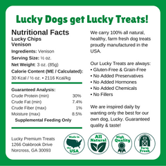  Nutritional Facts + LC Venison + All Natural + No chemicals + No added hormones + No fillers 