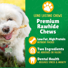 Regular Size Rawhide Dog Chews – Plain & Basted Flavors
