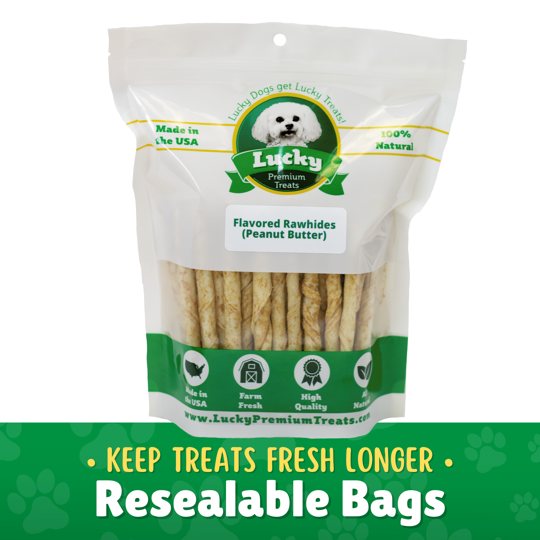 Regular Size Rawhide Dog Chews – Plain & Basted Flavors