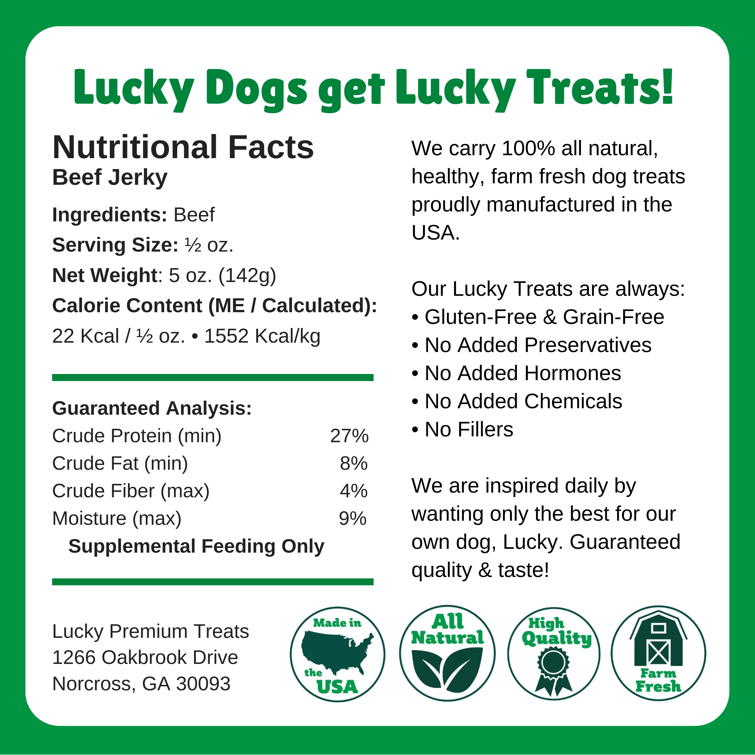 Nutritional Facts + Beef Jerky  + All Natural + No chemicals + No added hormones + No fillers 