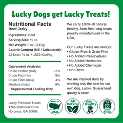 Nutritional Facts + Beef Jerky  + All Natural + No chemicals + No added hormones + No fillers 