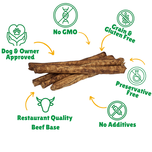 No GMO + Grain & Gluten free + Preservative Free + No additives + Chemical Free Beef Skin + Hand Wrapped 