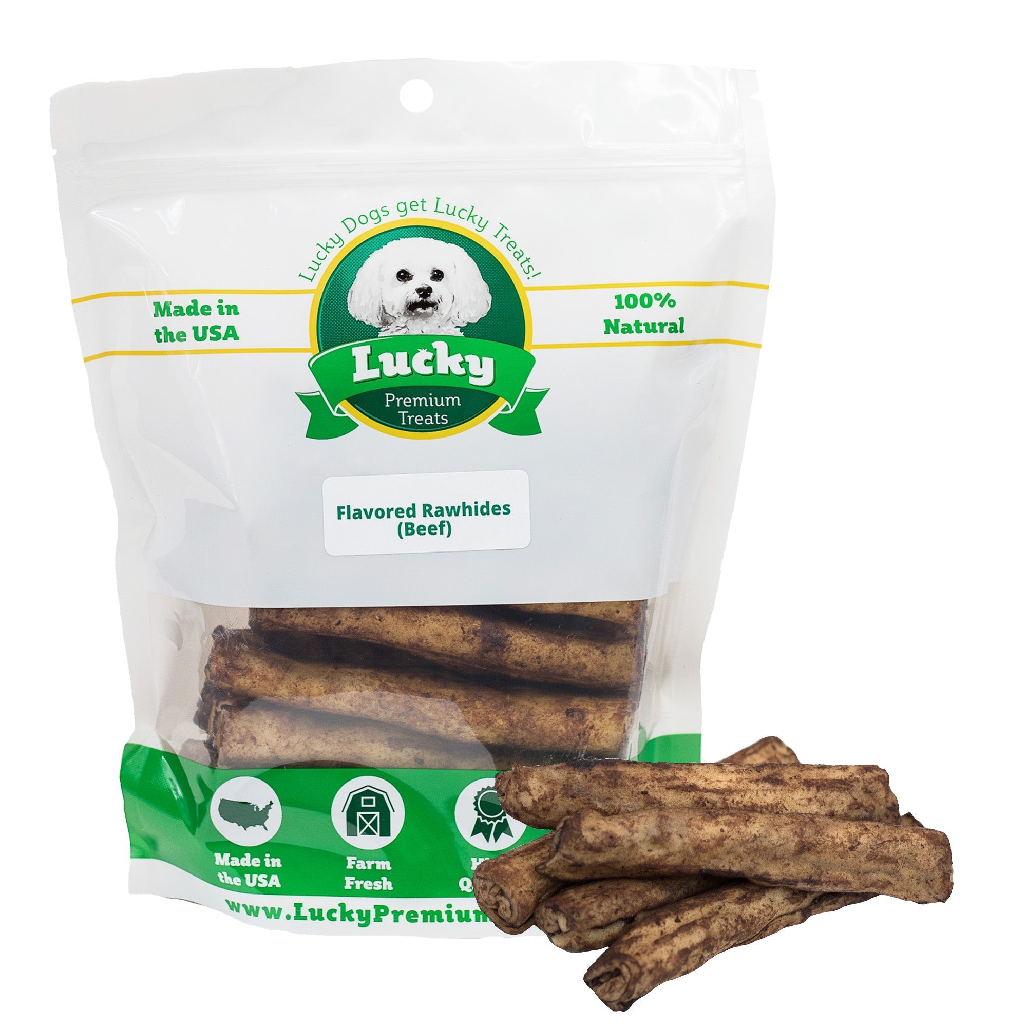 Medium Size Rawhide Dog Chews – Plain & Basted Flavors