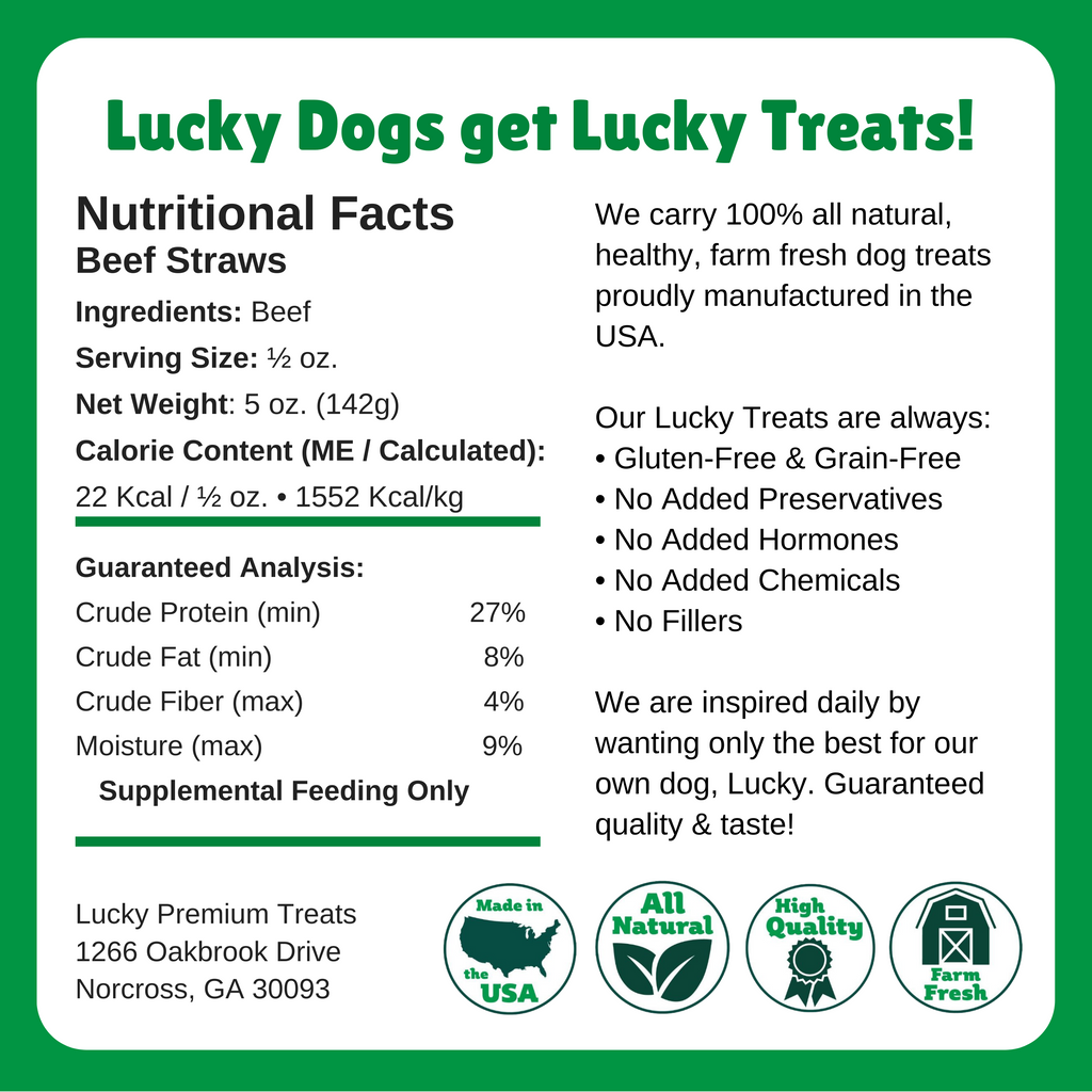  Nutritional Facts + Beef Straws + All Natural + No chemicals + No Added Hormones + No fillers 