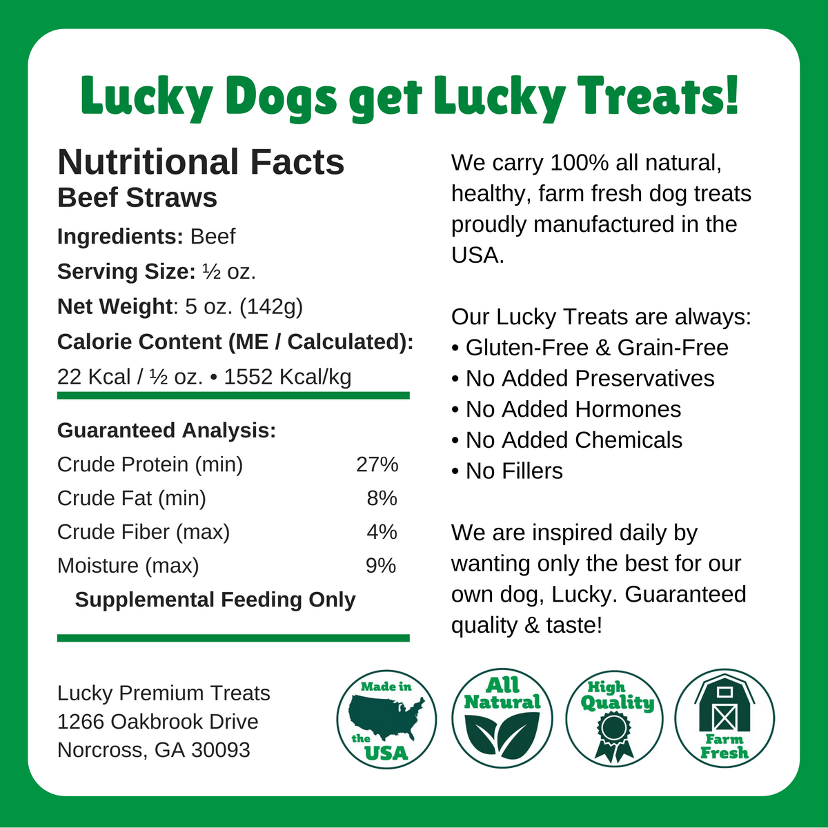  Nutritional Facts + Beef Straws + All Natural + No chemicals + No Added Hormones + No fillers 