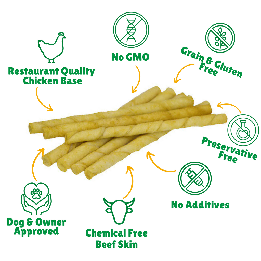 No GMO + Grain & Gluten free + Preservative Free + No additives + Chemical Free Beef Skin + Hand Wrapped 