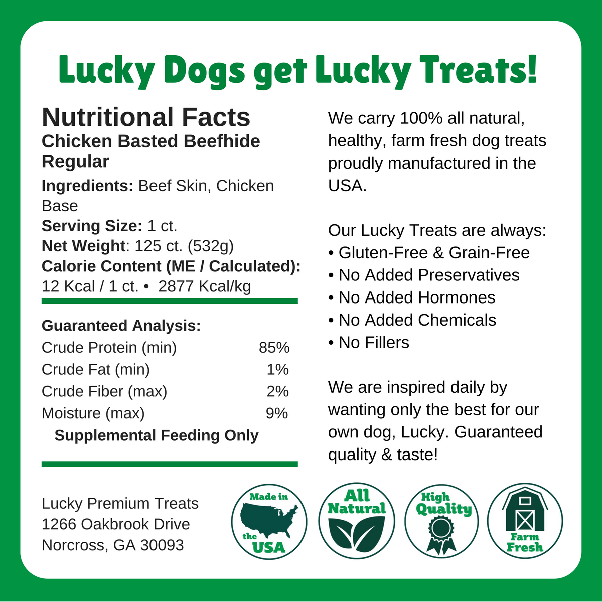Nutritional Facts + Beefhide + Regular + All Natural + No chemicals + No added hormones + No fillers 