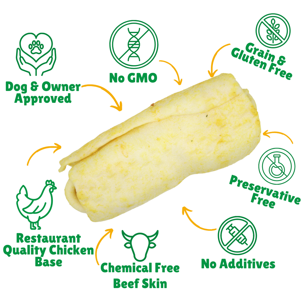 No GMO + Grain & Gluten free + Preservative Free + No additives + Chemical Free Beef Skin + Hand Wrapped 