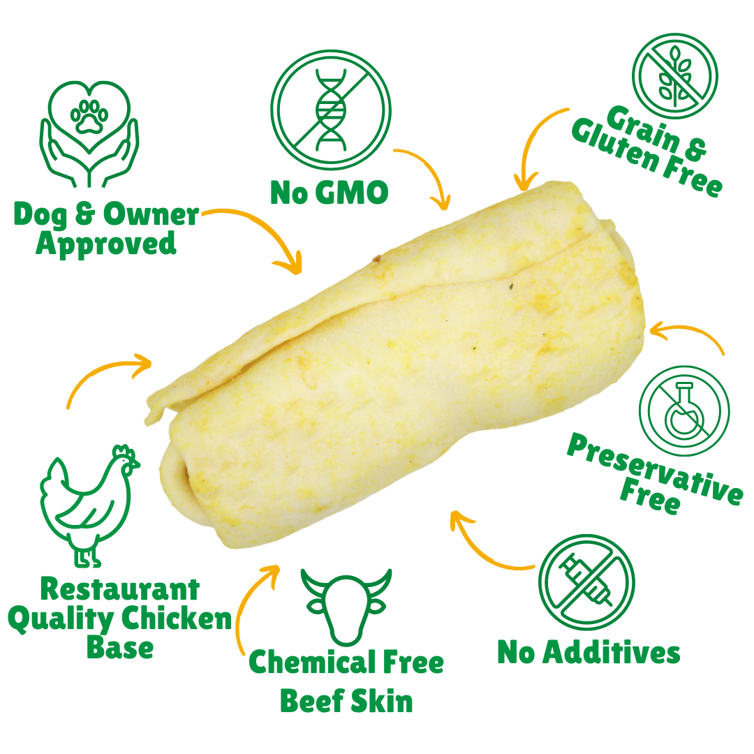 No GMO + Grain & Gluten free + Preservative Free + No additives + Chemical Free Beef Skin + Hand Wrapped 