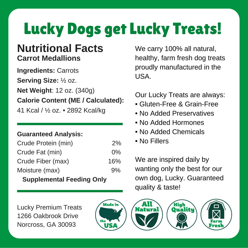  Nutritional Facts + Carrot Medallions + All Natural + No chemicals + No Added Hormones + No fillers 