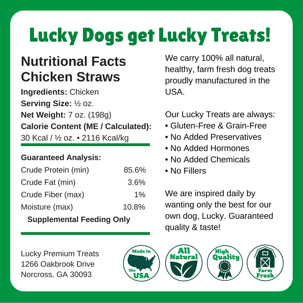  Nutritional Facts + Chicken Straws + All Natural + No chemicals + No Added Hormones + No fillers 