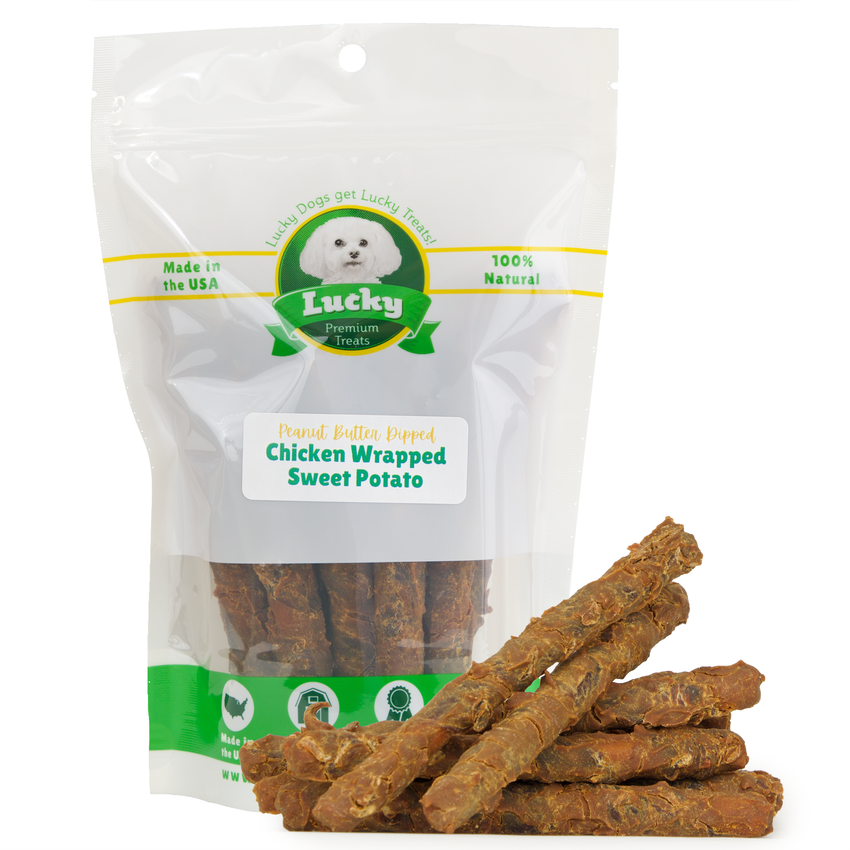 Peanut Butter Dipped Chicken Wrapped Sweet Potato