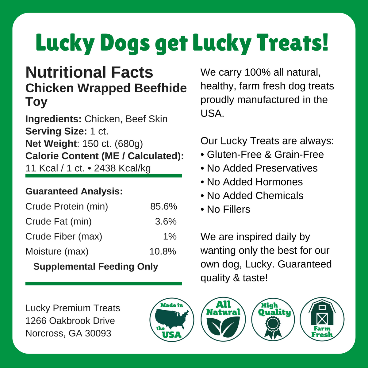 Nutritional Facts + Chicken Wrapped Beefhide Toy 
