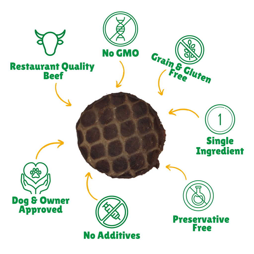 No GMO + Grain & Gluten free + Preservative Free + No additives + Quality beef  + Hand Wrapped + 