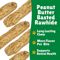 Peanut Butter Basted Beefhide + Beefhide facts + Long lasting + Per bite + Dental Health