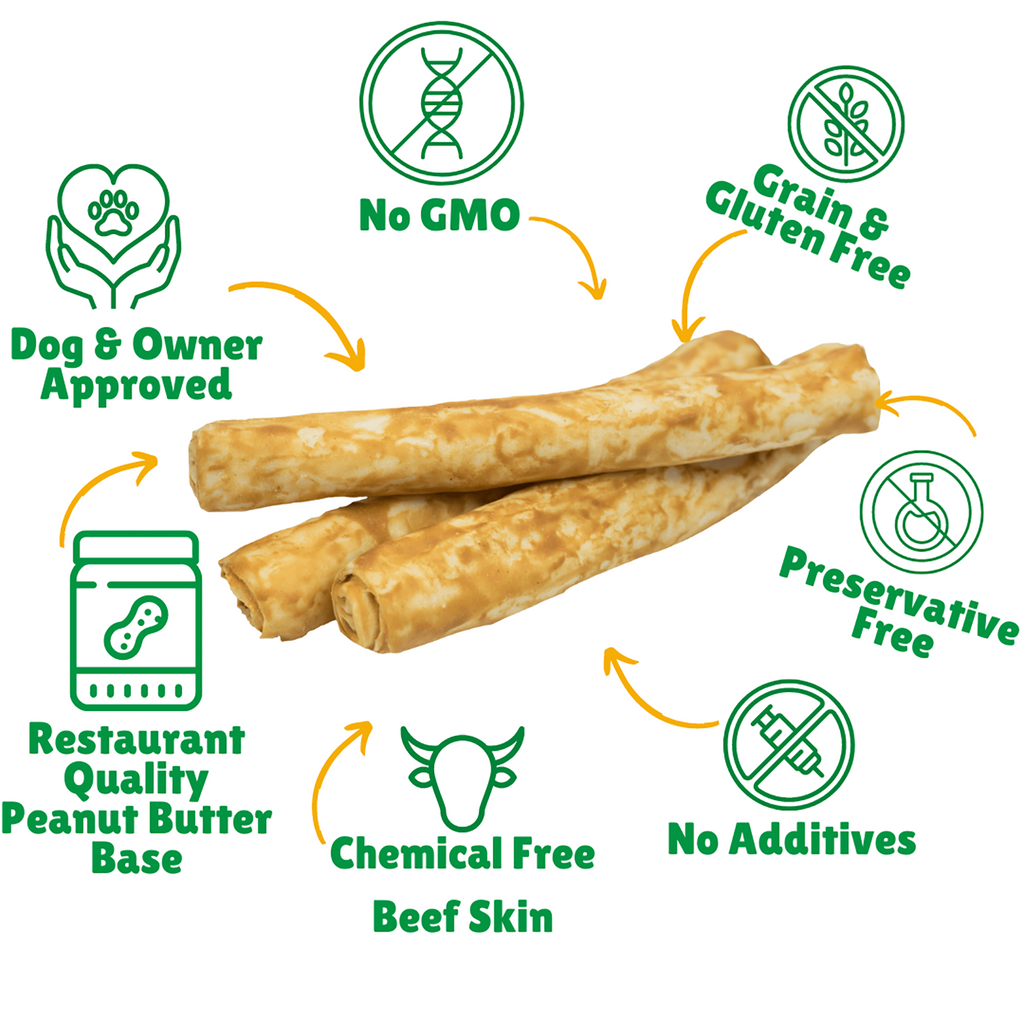Peanut Butter Basted Beefhide: Bull Sticks