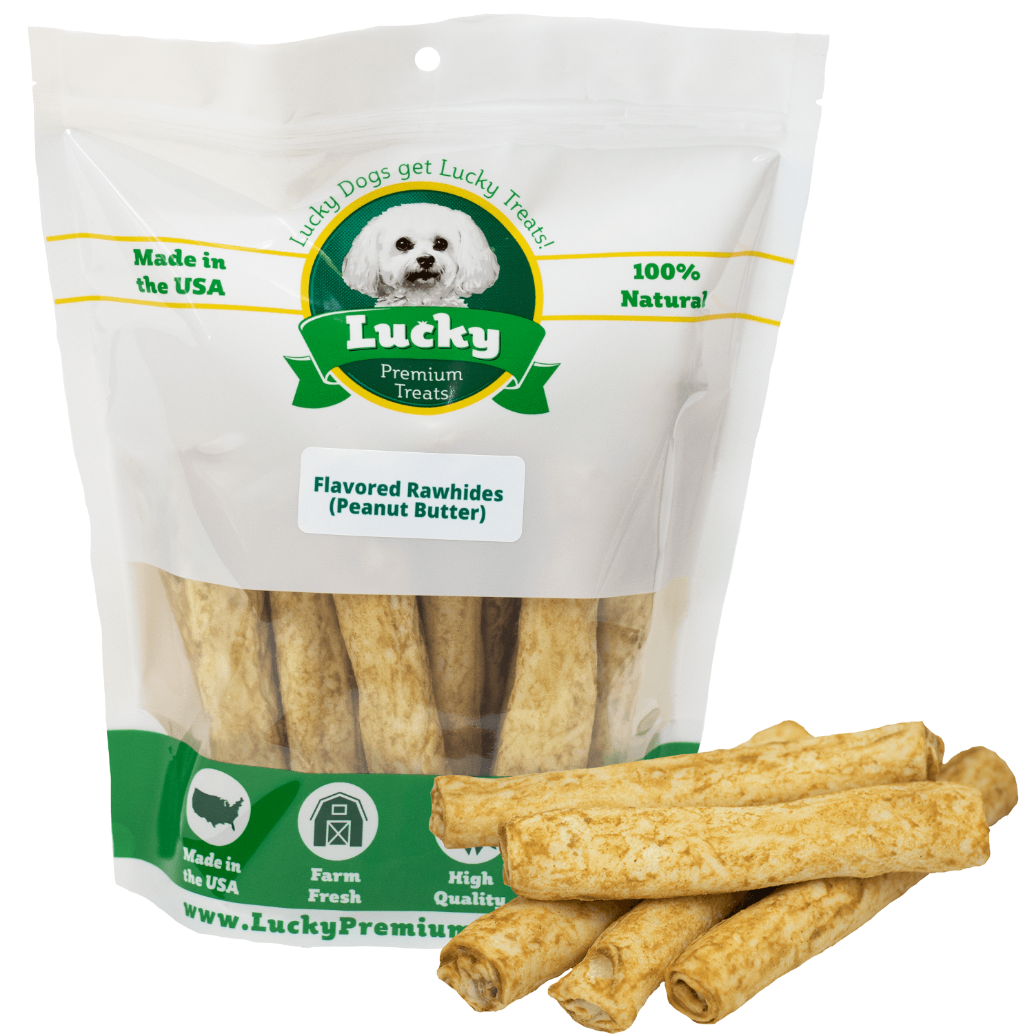 Medium Size Rawhide Dog Chews – Plain & Basted Flavors