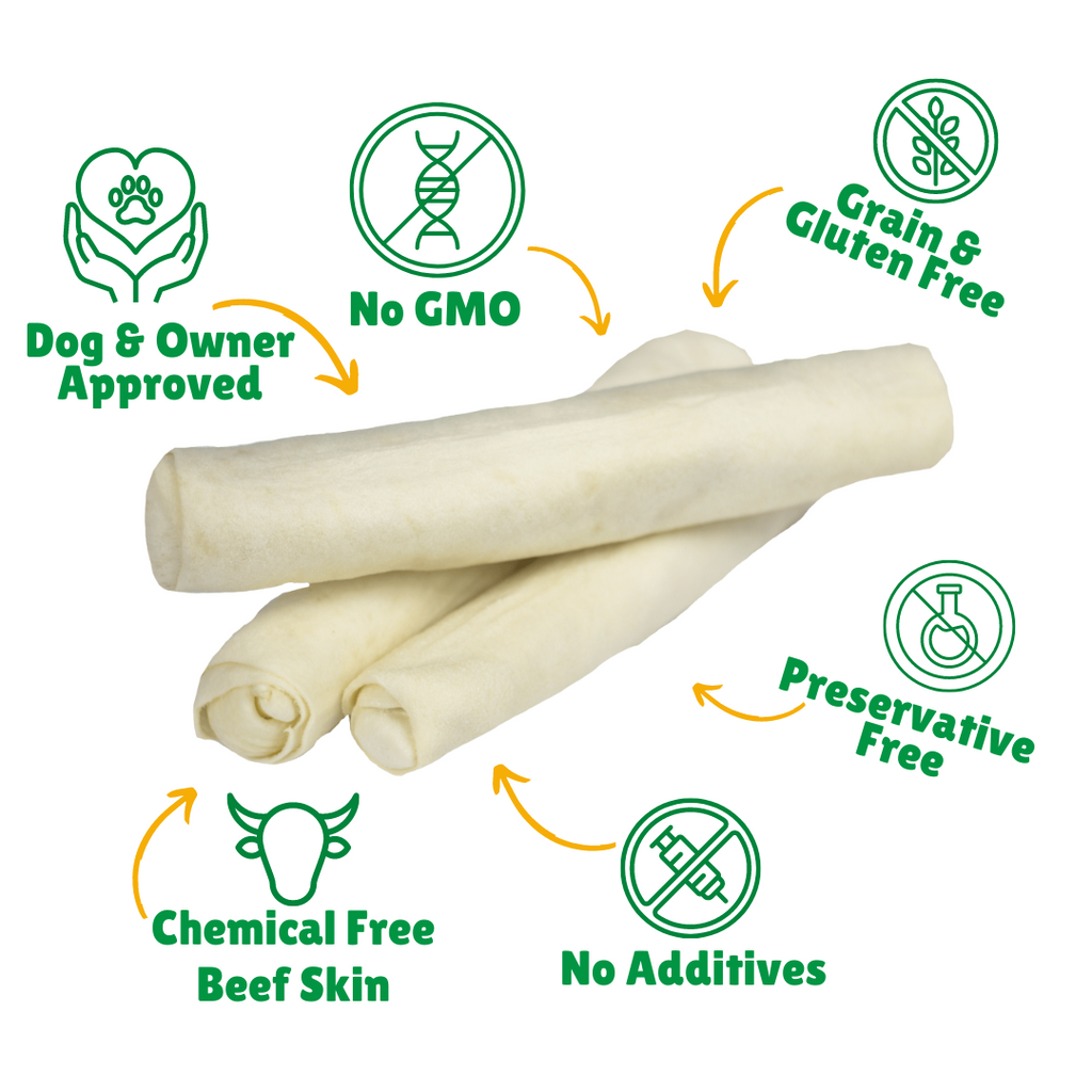 No GMO + Grain & Gluten free + Preservative Free + No additives + Chemical Free Beef Skin + Hand Wrapped 