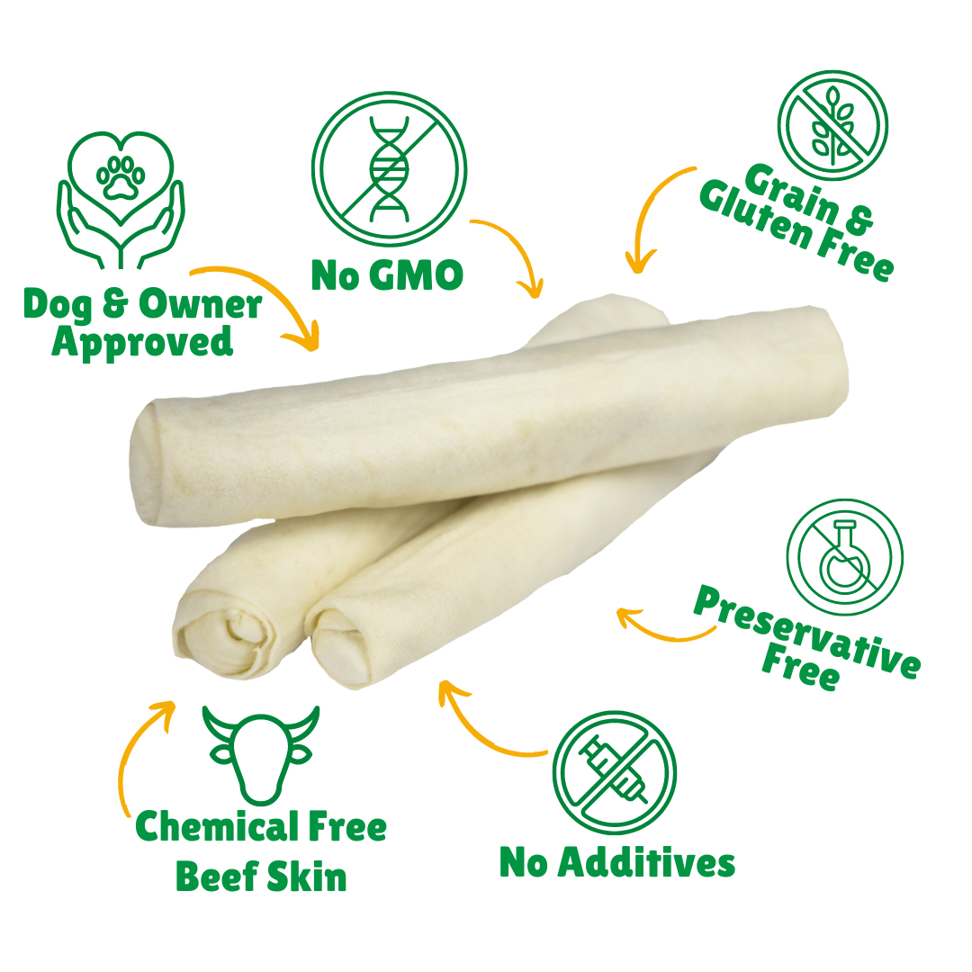 No GMO + Grain & Gluten free + Preservative Free + No additives + Chemical Free Beef Skin + Hand Wrapped 