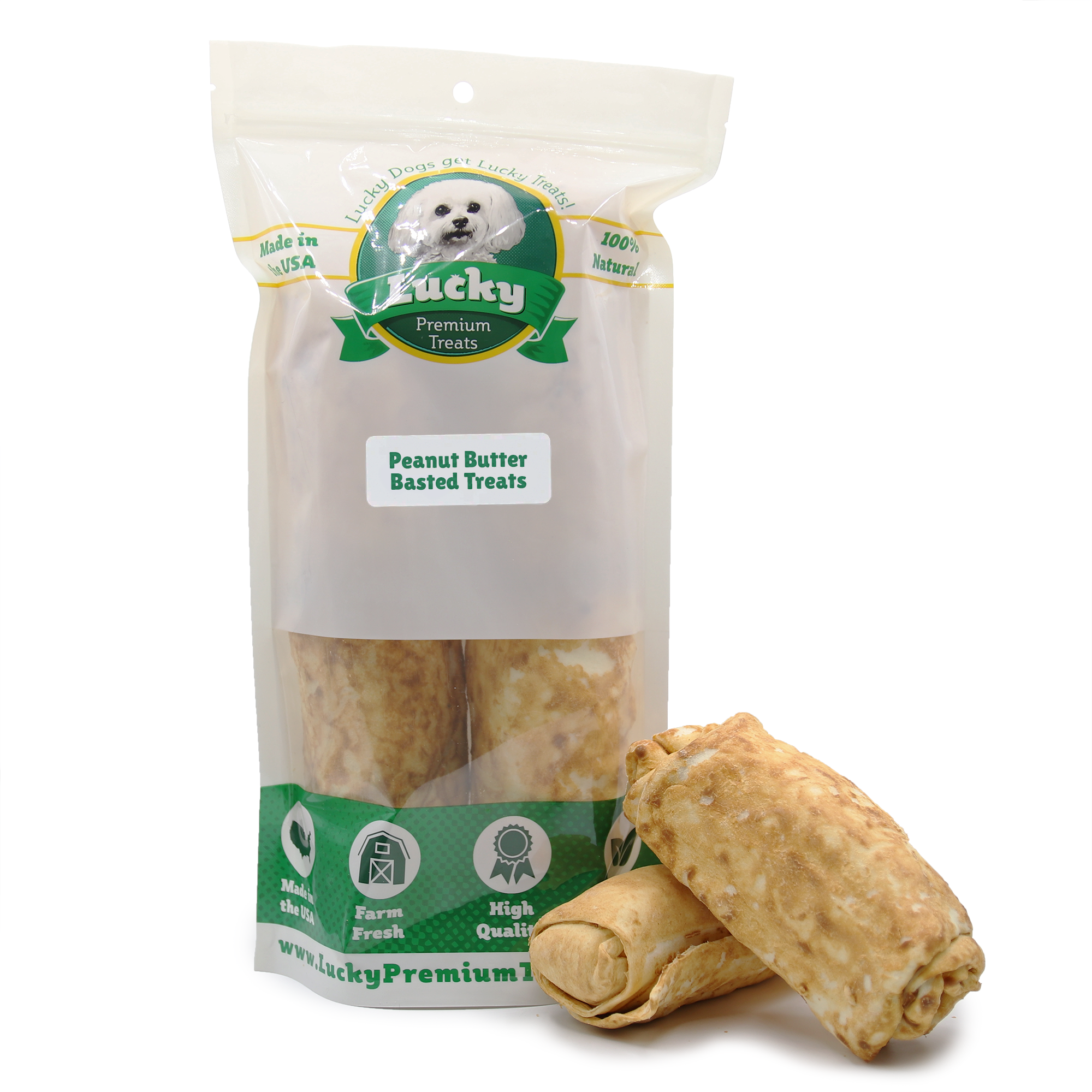 Peanut Butter Basted Beefhide (Stubbys)- Lucky Premium Treats 