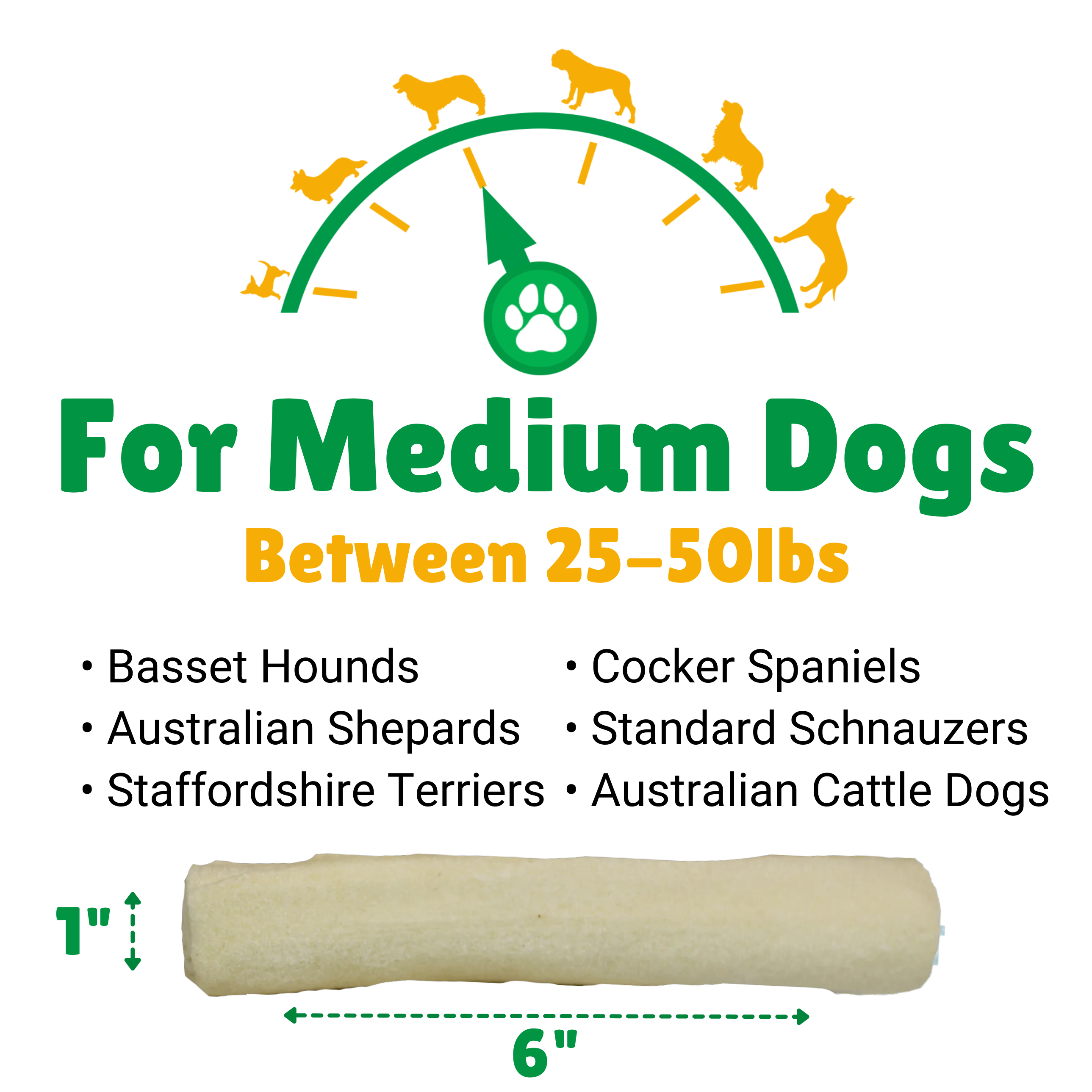 Medium Dogs + 25-50lbs (Pounds) + Basset Hounds + Cocker Spaniels + Australian Shepard's + Staffordshire Terriers+ Standard Schnauzers + Australian Cattle Dogs