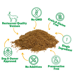 No GMO + Grain & Gluten free + Preservative Free + No Additives + Quality Venison + Single Ingredients + Dog & Owner Approved 