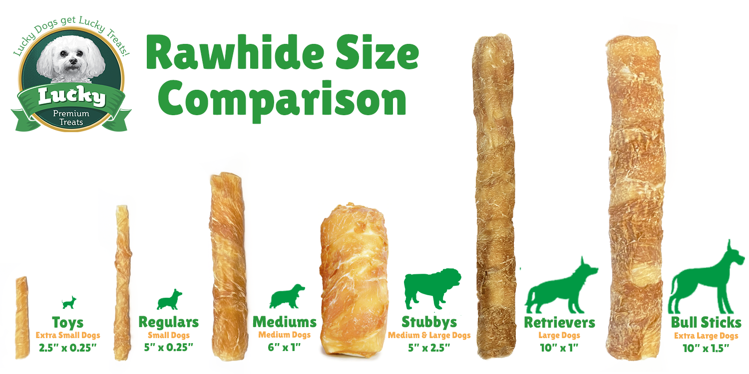 Size + Comparison + Toys + Regulars + Mediums + Stubbys  + Retrievers + Bull Sticks 