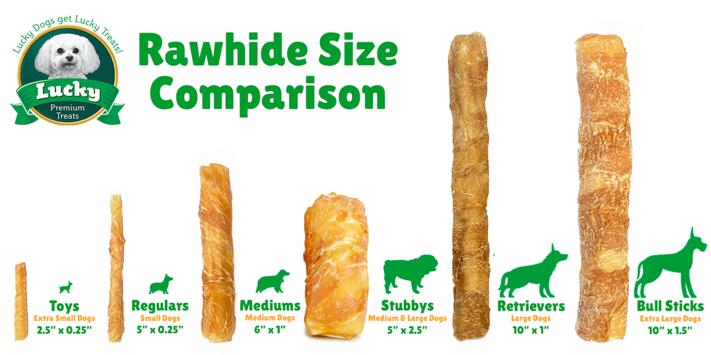 Size + Comparison + Toys + Regulars + Mediums + Stubbys  + Retrievers + Bull Sticks 