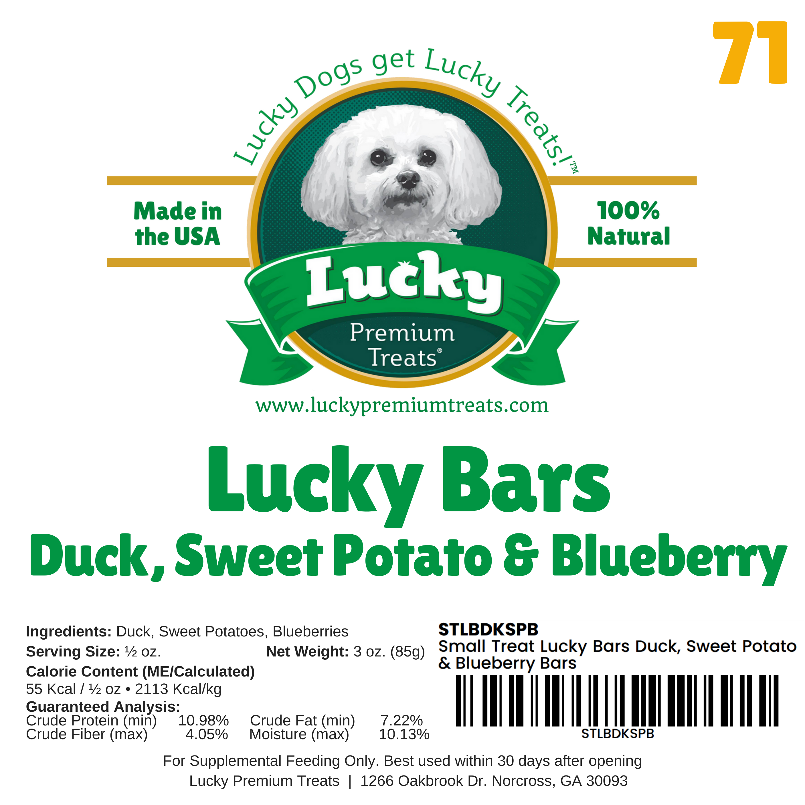 Small Treat: Lucky Bars Duck, Sweet Potato & Blueberry