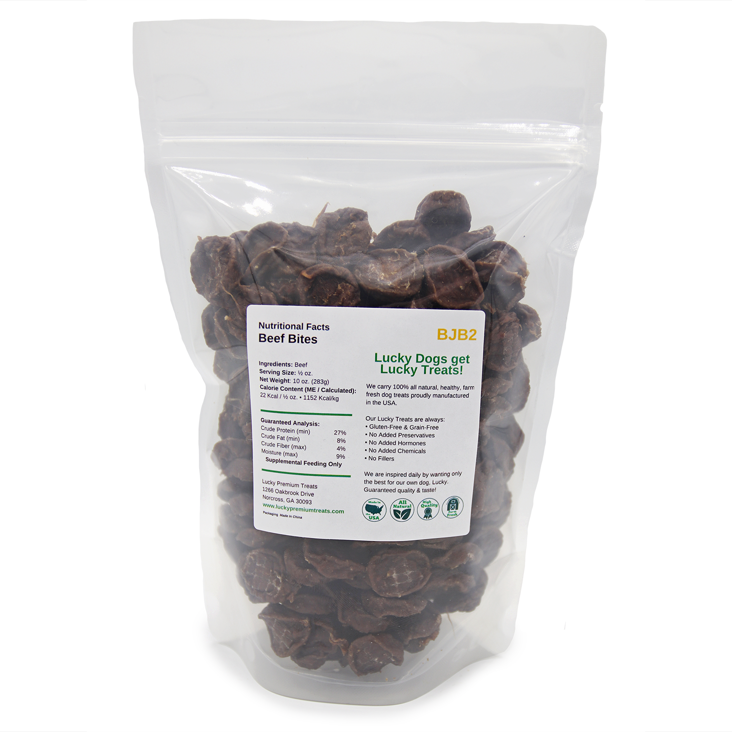 Nutritional Facts + Beef Bites + All Natural + No chemicals + No added hormones + No fillers