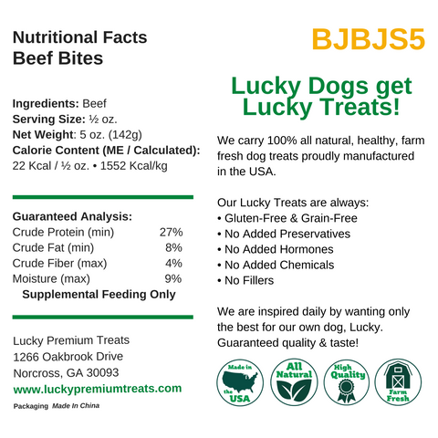 Nutritional Facts + Beef Bites + All Natural + No chemicals + No added hormones + No fillers 