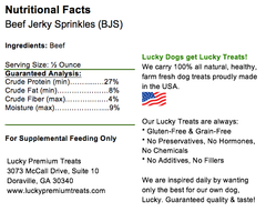 Lucky Premium Treats - Beef Jerky Sprinkles Dog Treats, Nutrition Label