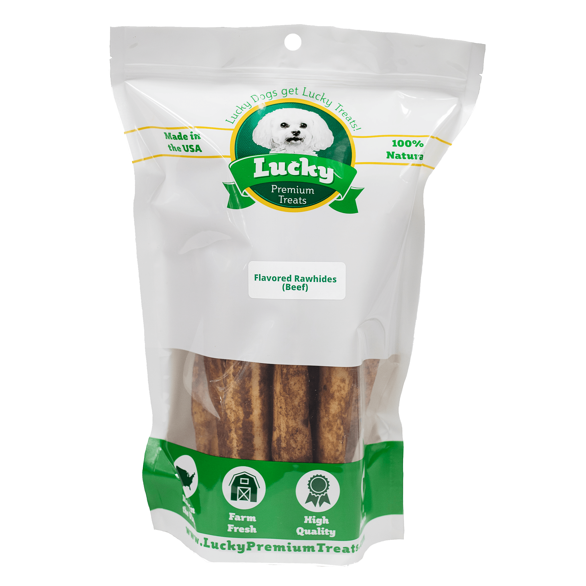 Lucky Premium Treats Beef Flavor Basted Rawhide Retriever Dog Treats for Large Dogs, Bag