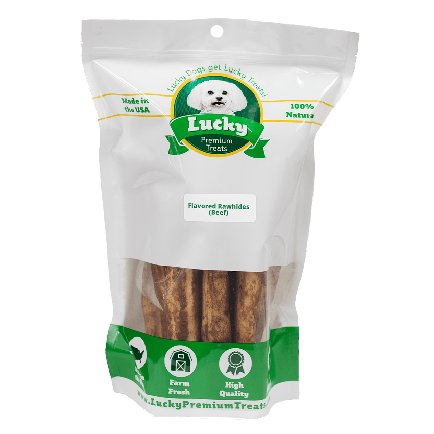 Lucky Premium Treats Beef Flavor Basted Rawhide Retriever Dog Treats for Large Dogs, Bag