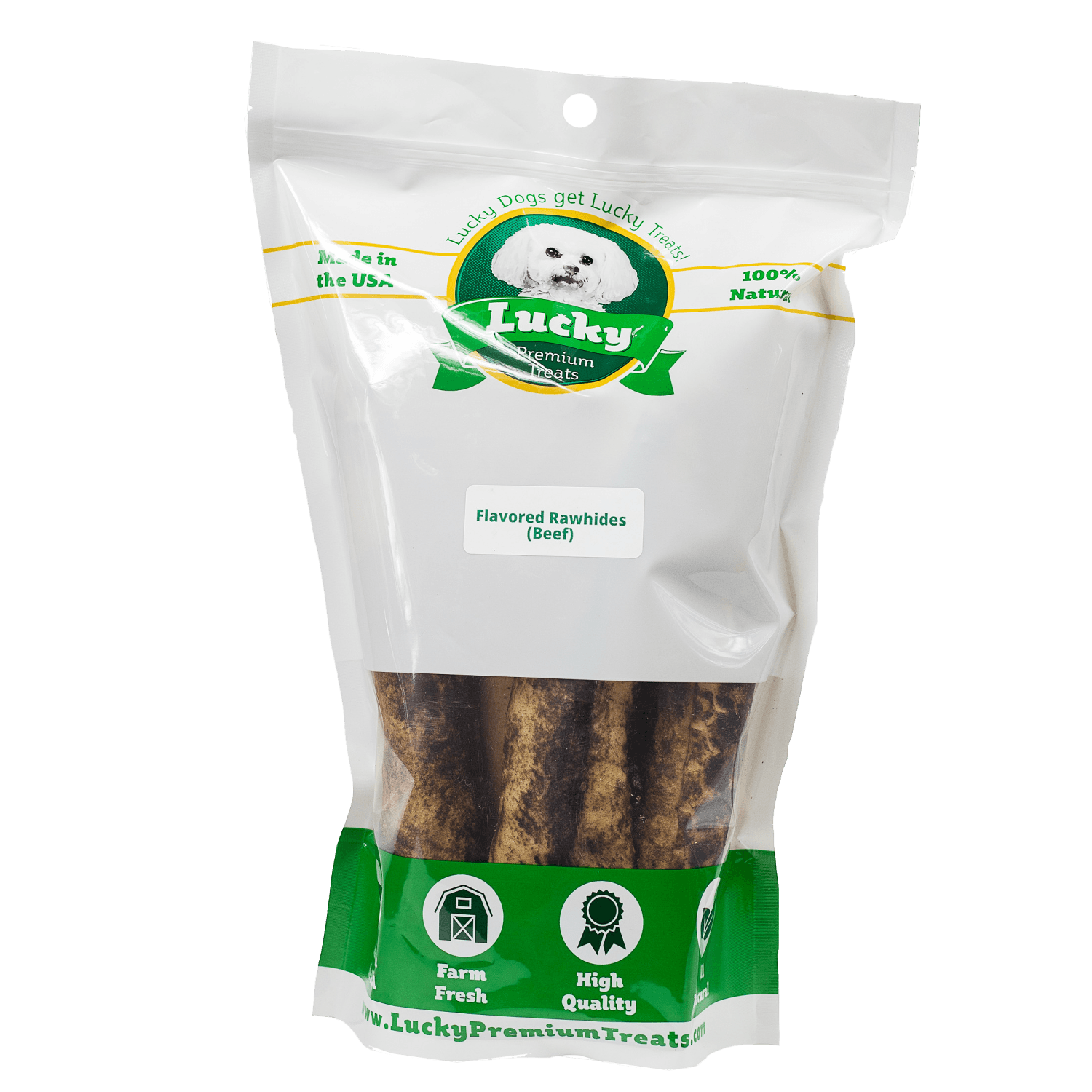 Lucky Premium Treats Beef Flavor Basted Rawhide Bull Stick Dog Treats for Large Dogs, Bag