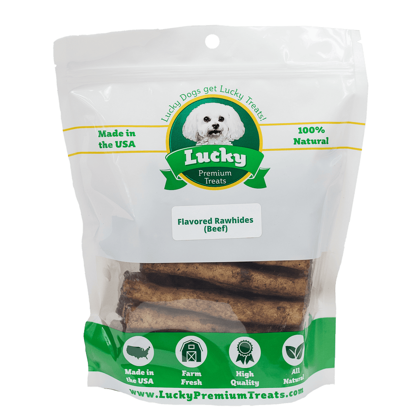 Lucky Premium Treats Beef Flavor Basted Rawhide Dog Treats for Medium Dogs