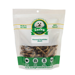 Lucky Premium Treats Beef Flavor Basted Rawhide Dog Treats for Toy and Lap Dogs, Bag