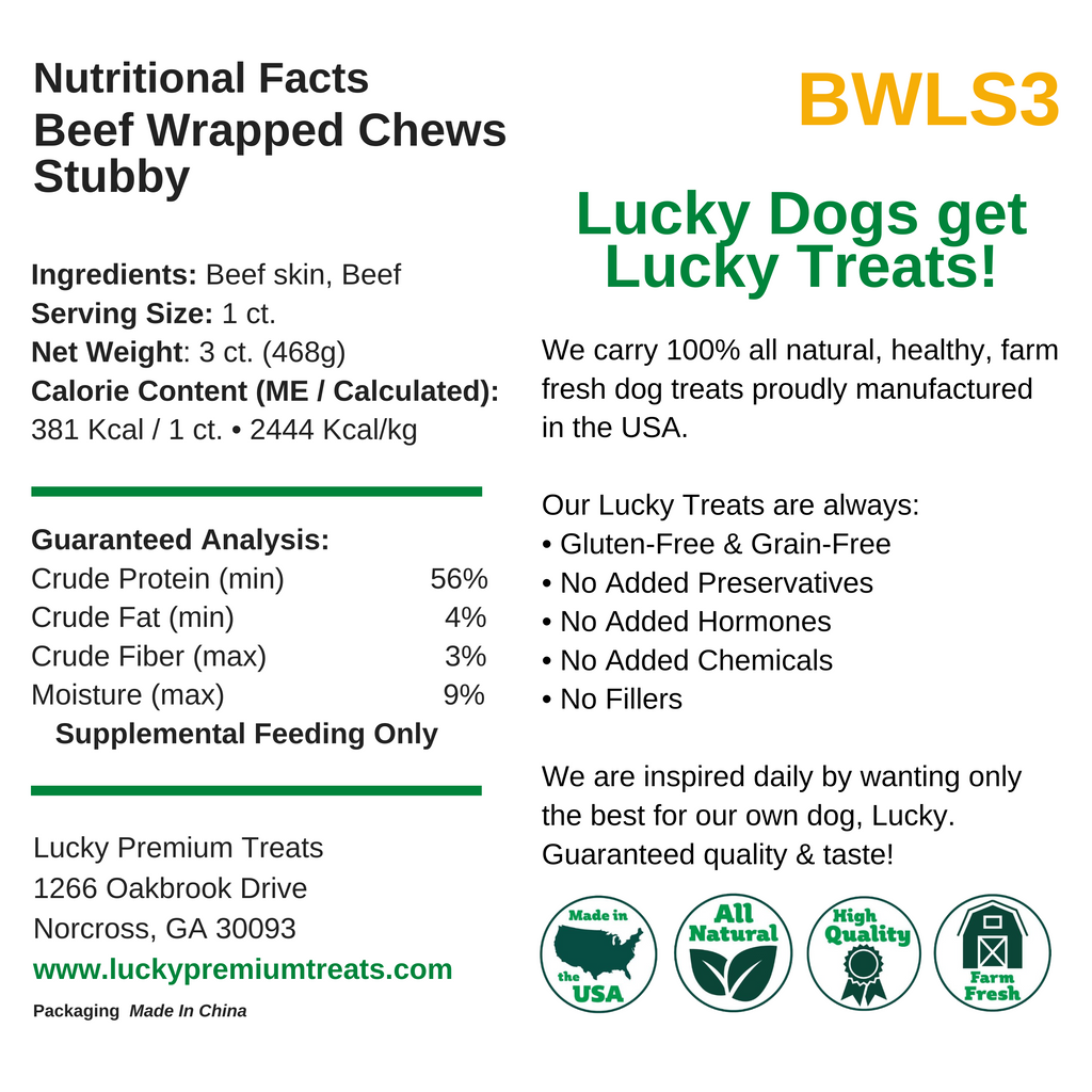 Nutritional Facts + Beefhide + Regular + All Natural + No chemicals + No added hormones + No fillers 