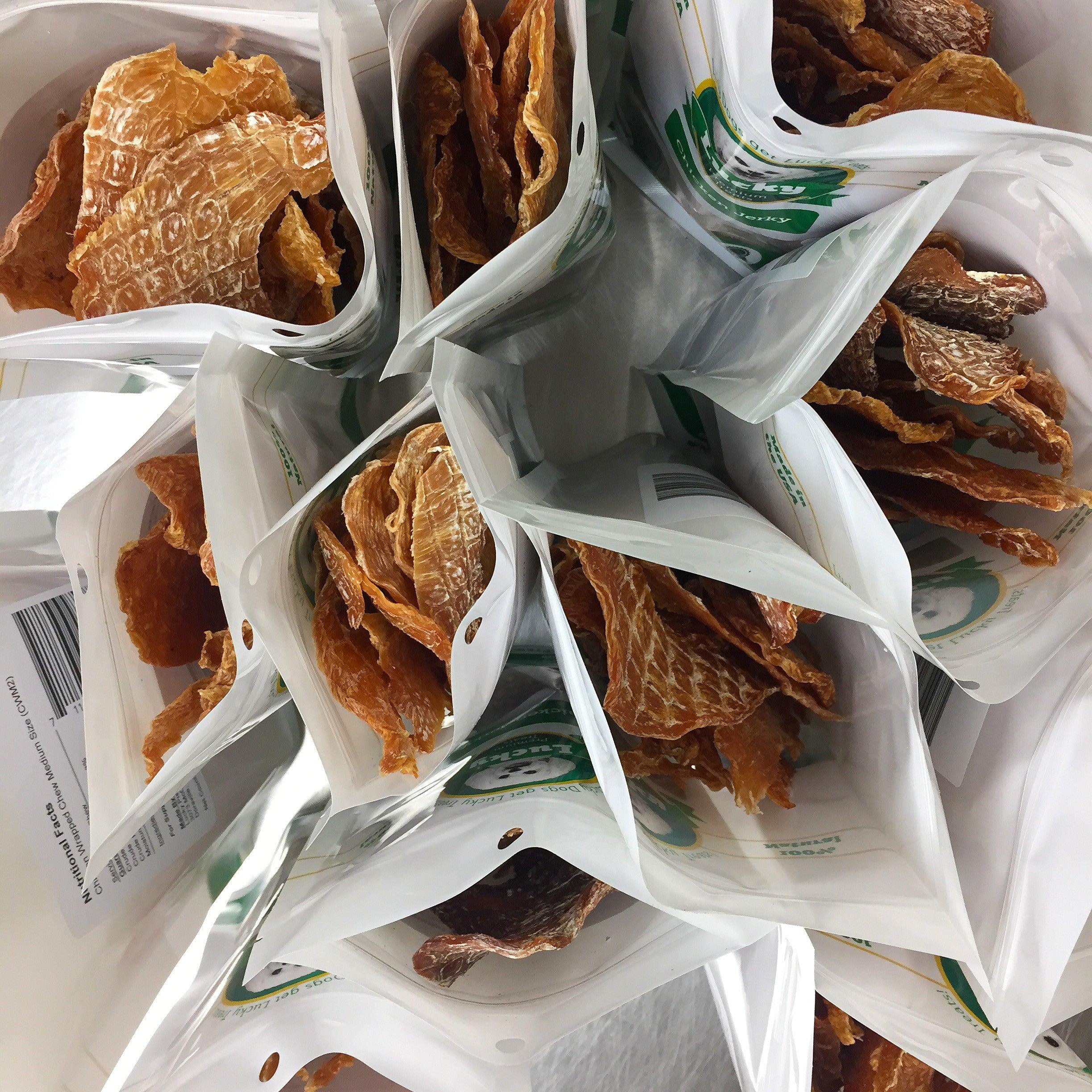 Lucky Premium Treats Dog Treats - Chicken Jerky Bits & Strips, Top View