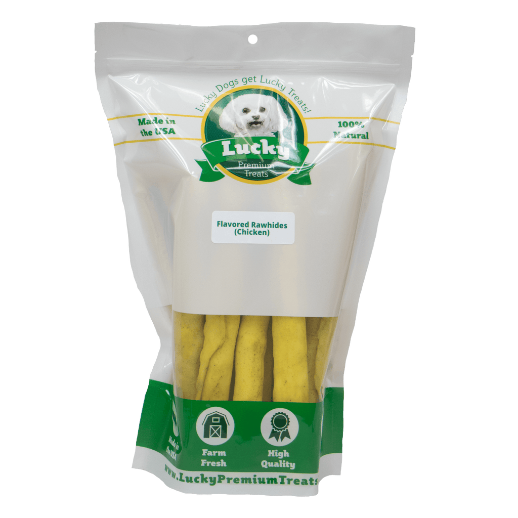Lucky Premium Treats Chicken Flavor Basted Rawhide Retrievers Dog Treats for Large Dogs, Bag