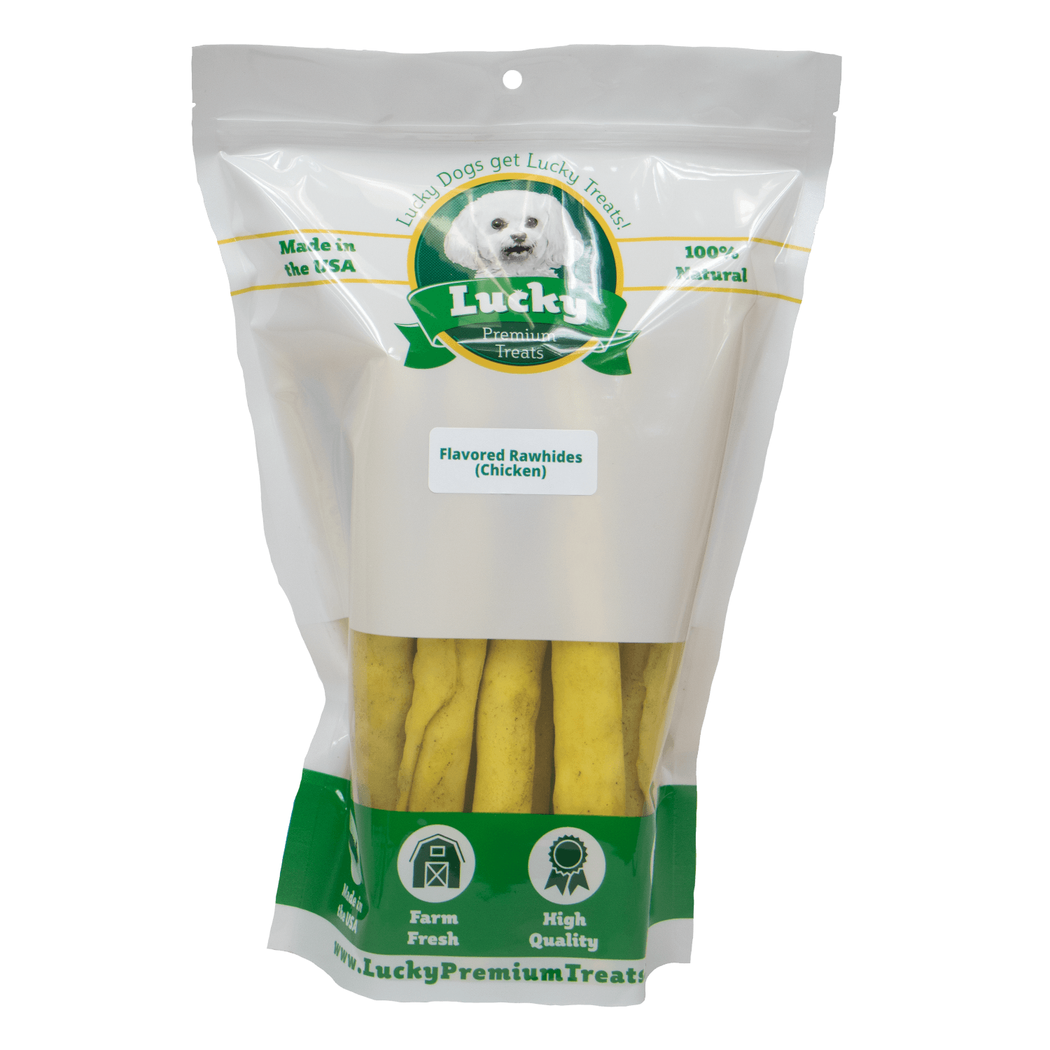 Lucky Premium Treats Chicken Flavor Basted Rawhide Retrievers Dog Treats for Large Dogs, Bag