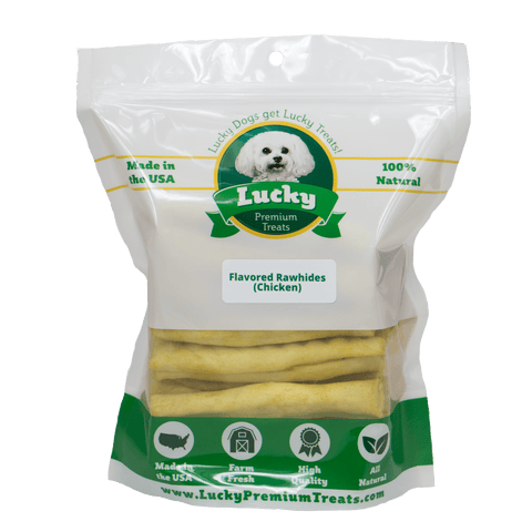 Lucky Premium Treats Chicken Flavor Basted Rawhide Dog Treats for Medium Dogs, Bag
