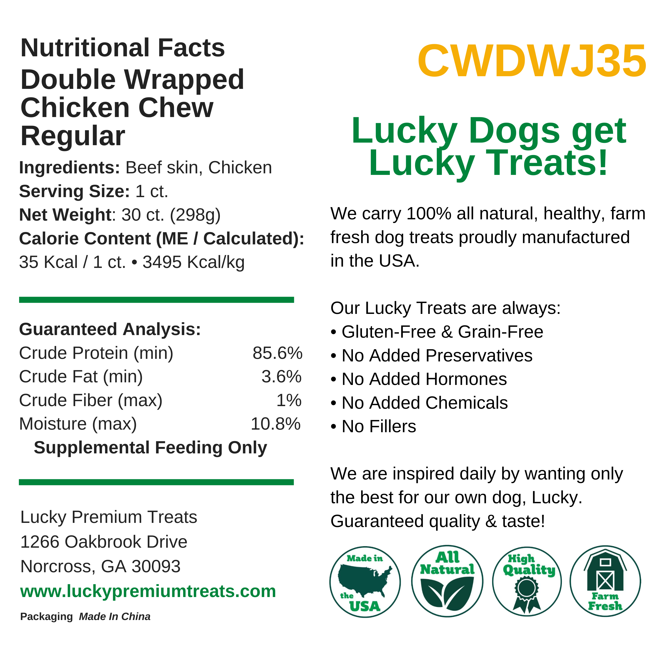 Nutritional Facts + Beefhide + Regular + All Natural + No chemicals + No added hormones + No fillers 