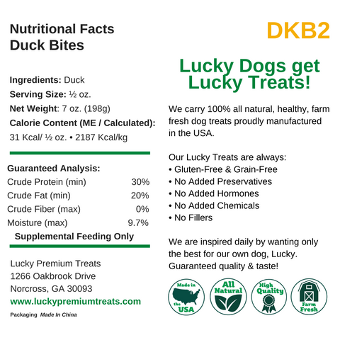 Nutritional Facts + Duck Bites + All Natural + No chemicals + No added hormones + No fillers
