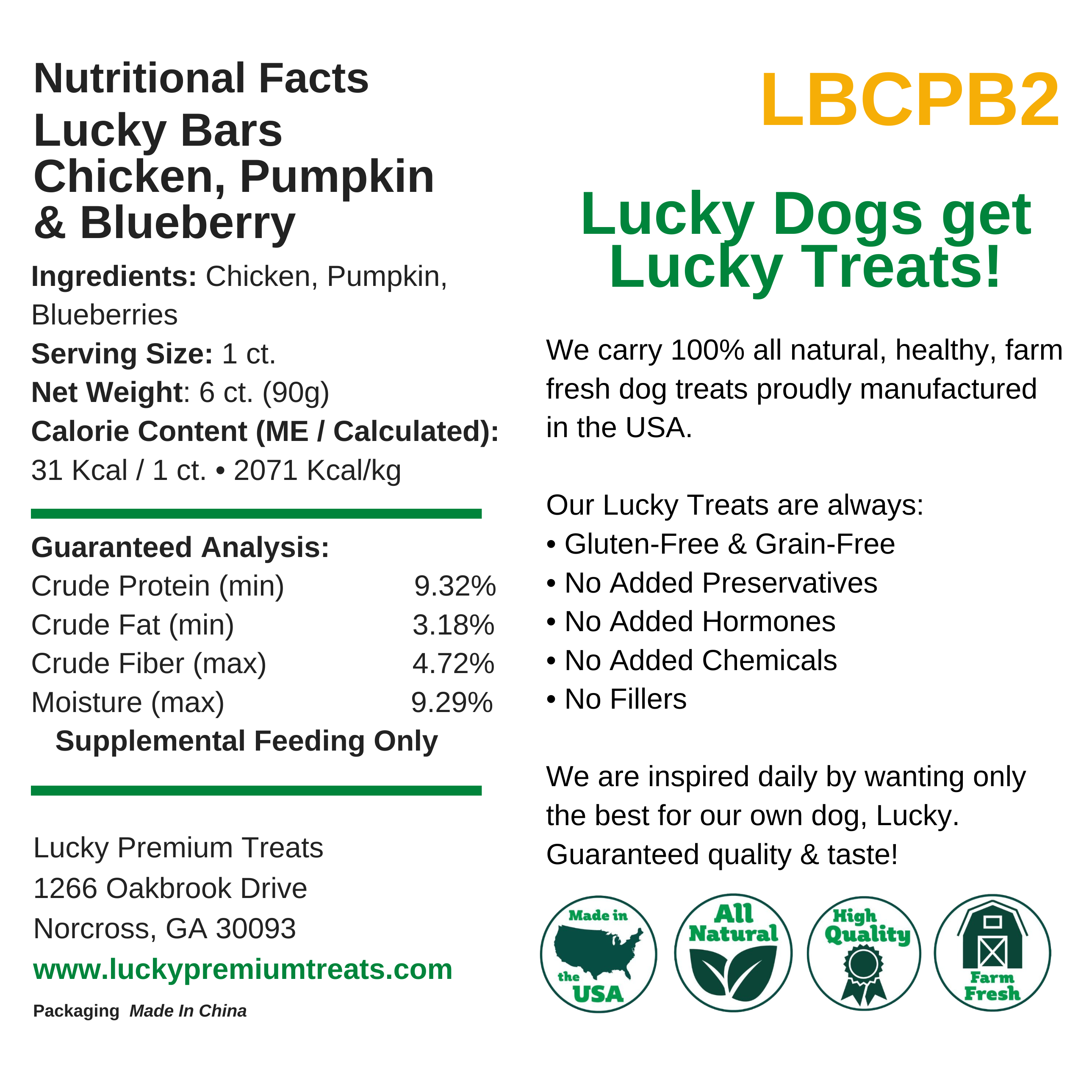 Nutritional Facts + Lucky Bars  + All Natural + No chemicals + No added hormones + No fillers