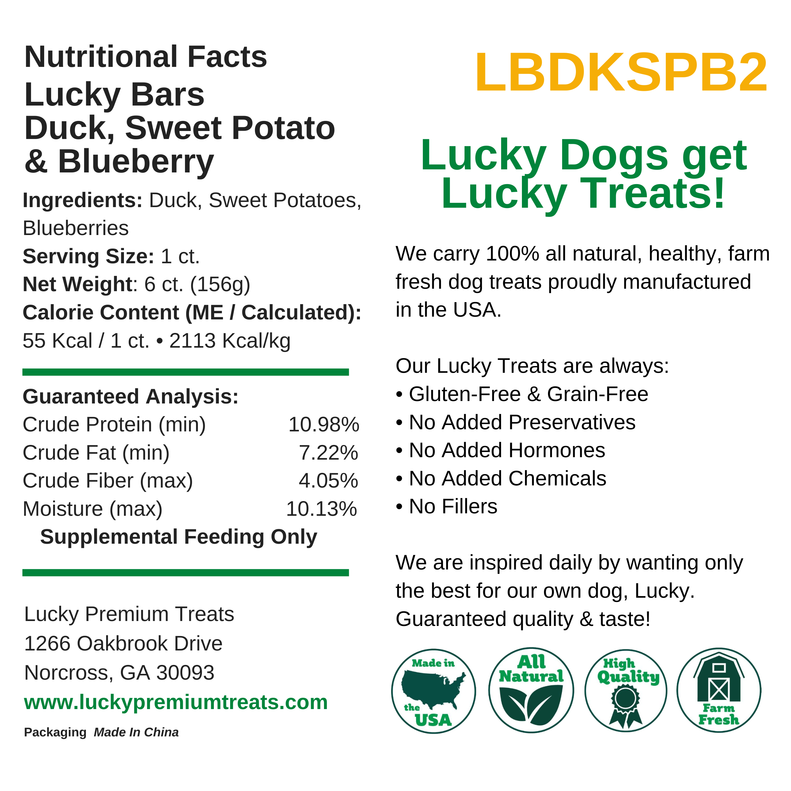 Nutritional Facts + Lucky Bars  + All Natural + No chemicals + No added hormones + No fillers