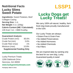  Nutritional Facts + Lucky Slims Sweet Potato jerky + All Natural + No chemicals + No Added Hormones + No fillers 