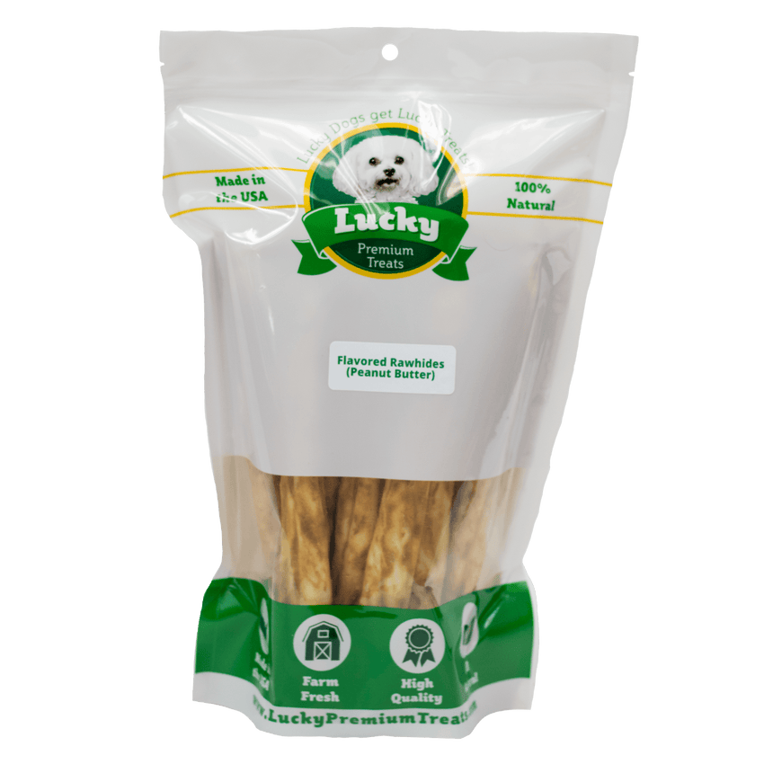Lucky Premium Treats Peanut Butter Flavored Rawhide Retrievers Dog Treats for Large Dogs, Bag