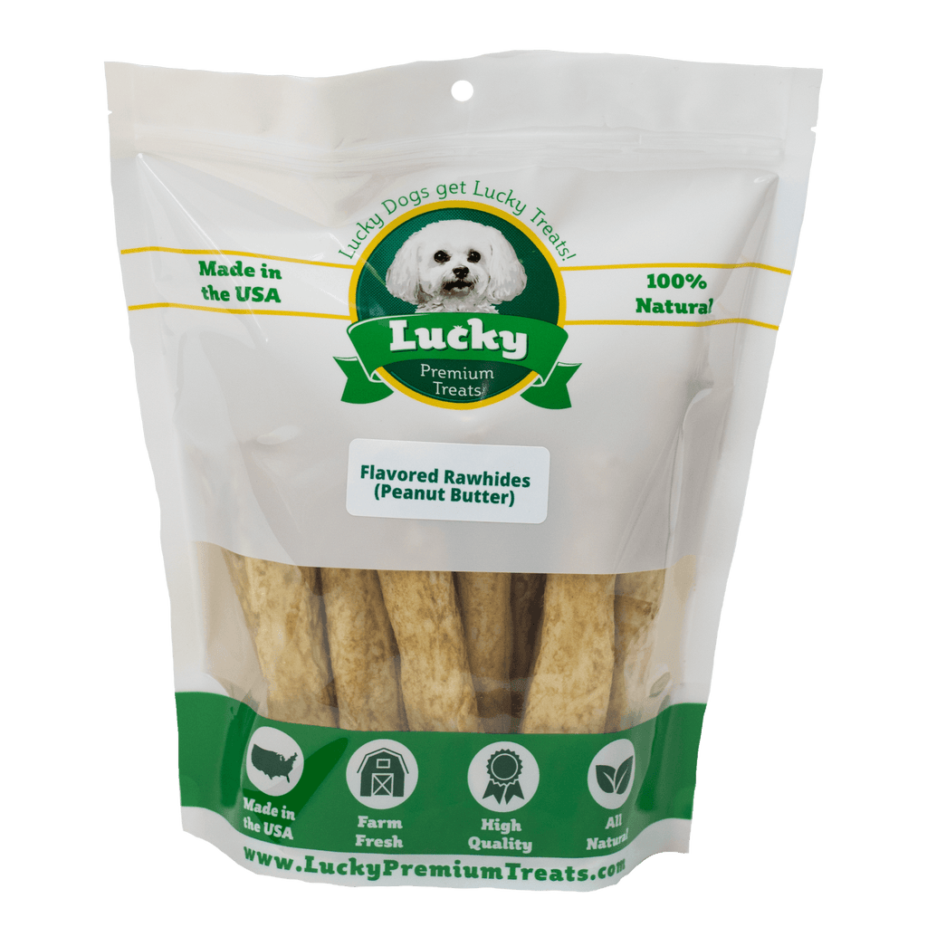 Lucky Premium Treats Peanut Butter Flavored Rawhide Dog Treats for Medium Dogs, Bag