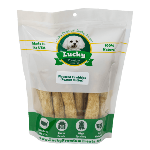 Lucky Premium Treats Peanut Butter Flavored Rawhide Dog Treats for Medium Dogs, Bag
